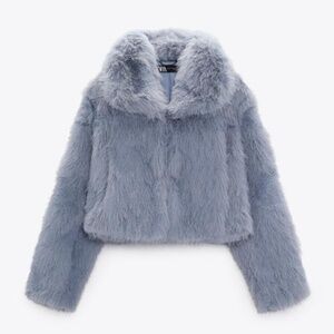 Zara bluish short faux fur jacket coat NWT